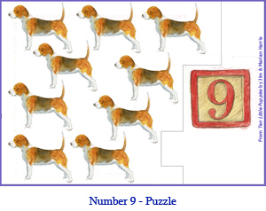 Easy (Two Piece) Number Puzzle Nine – 9 Beagle Dogs